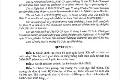 Trường Tiểu học Lộc Vượng công khai danh mục Sách giáo khoa sử dụng từ năm học 2026-2027 theo quyết định 3588/QĐ-BGDĐT ngày 26/12/2025
